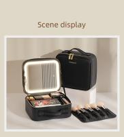Estuche de maquillaje portátil elegante con espejo LED, organizador de PU ajustable, sin forro y apto para viajes - details 7