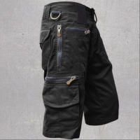 Los hombres sueltos rectos verano de gran tamaño tendencia casual mediados de pantalones multi-bolsillo de trabajo pantalones cortos de cinco pantalones - details 10