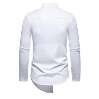 Camisas de manga larga con diseño irregular para hombres, camisas monocromáticas informales, camisas con cuello alto para documentos, fiestas, discotecas, Rh, moda, otoño - details 3