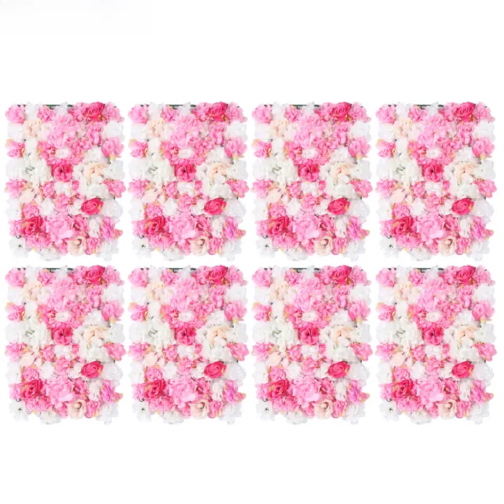 Paneles de pared de flores rosas de seda Artificial, suministro de decoración Floral para fiestas, 8 piezas - 1