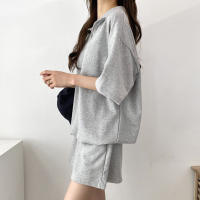 Traje deportivo de mujer con cremallera de color sólido, verano 2025, nuevo, holgado, delgado, top y pantalones cortos casuales de dos piezas. - details 23