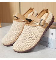 Nuevos zapatos de verano retro para mujer Sandalias de suela suave, zapatillas de exterior, media pantuflas con cabeza de pan de malla voladora - details 6
