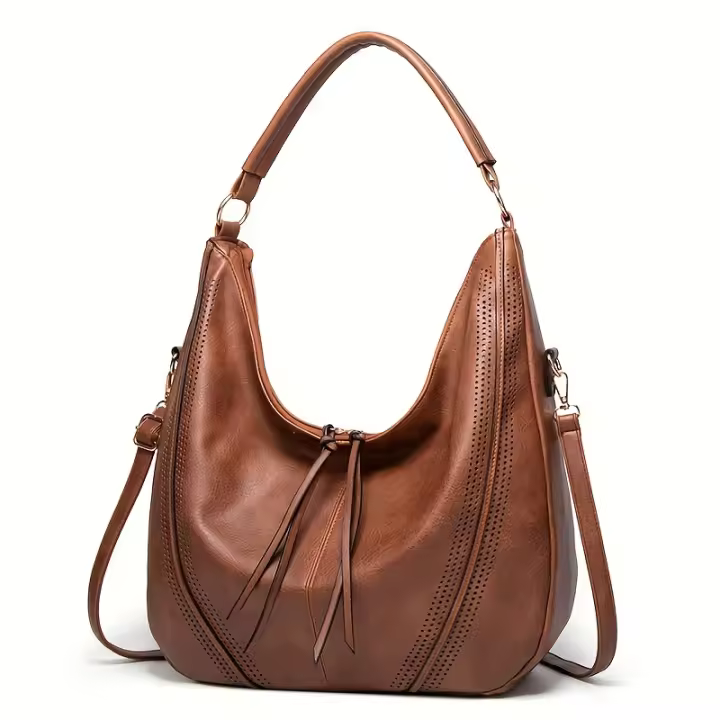 Bolso bandolera vintage de inspiración europea para mujer, bolso grande con correa ajustable, cierre de cremallera, bolso de hombro informal de Color sólido - 1
