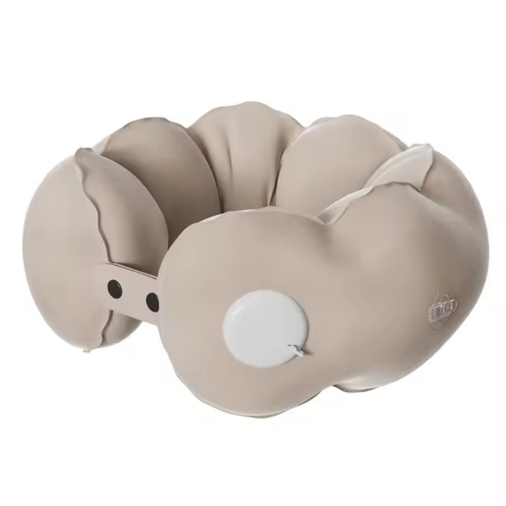Almohada de viaje inflable de inflado prensado, almohada plegable cómoda en forma de U, soporte para cabeza y cuello con bolsa de almacenamiento - 1