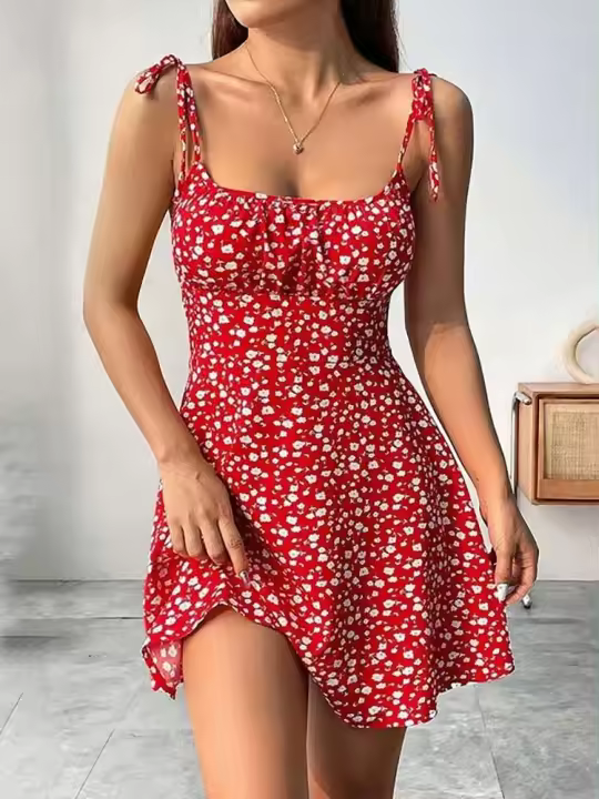 Vestido de Playa de Tirantes de Spaghetti de Verano Moda Femenina 2025 Vestidos Cortos de Mujer - 1