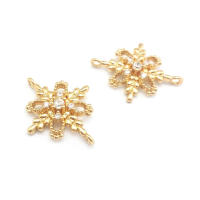 Abalorios de latón y circonita de Color dorado de 18K con 2 agujeros, abalorios de conexión de copos de nieve y flores, accesorios para pendientes para hacer joyas Diy de alta calidad - details 0