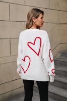 Suéteres de punto para mujer, Jersey holgado con estampado de corazón grande, cuello redondo, manga larga, estilo Harajuku coreano, blanco - details 10