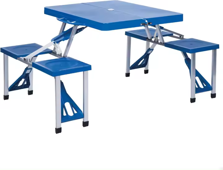 Mesa de Picnic de Aluminio Montaje Plegable con 4 Taburetes Tamaño 85x64x67 cm - 1