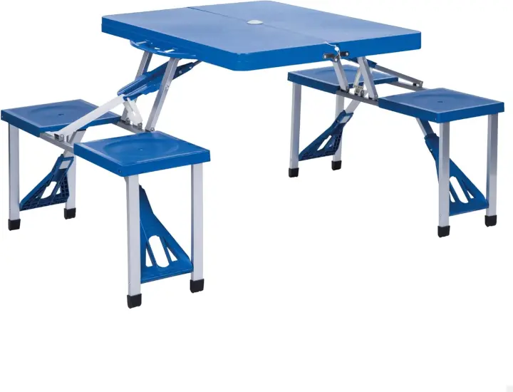 Mesa de Picnic de Aluminio Montaje Plegable con 4 Taburetes Tamaño 85x64x67 cm - 1