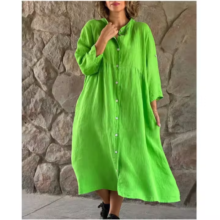 Vestido Largo Casual de Lino y Algodón de Color Sólido para Mujer 2025 - 1