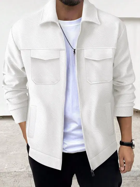 Nueva chaqueta informal de negocios para hombre, Top de manga larga gruesa con bolsillo y cuello de Color sólido a la moda - 1
