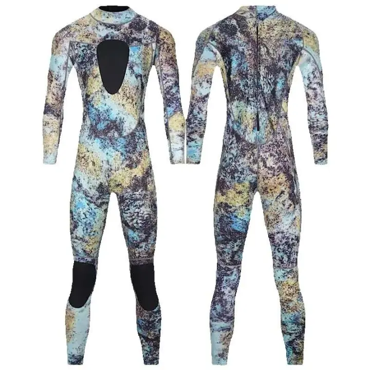 Traje de neopreno de 3MM de camuflaje de una pieza, traje de baño de manga larga de cuerpo completo, cálido, a prueba de frío, para buceo, natación, surf - 1