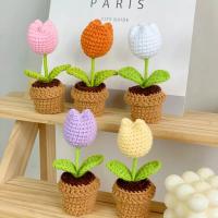 Plantas en macetas tejidas a mano, rosa, girasol, tulipán, flor de ganchillo, accesorios de Interior de coche, adornos de decoración - details 1