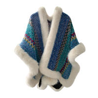 Chaleco de poncho para mujer con borlas de piel sintética abrigo cardigan de punto grueso con bloque de color para otoño e invierno material acrílico - details 1