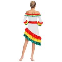 Vestido español flamenco tradicional mujer con volantes, manga larga, dobladillo inclinado, vestido baile Rumba para fiesta Rave - details 3