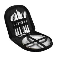 Juego de cubiertos portátil para acampada, de acero inoxidable, cuchillo para carne, juego de platos de tela - details 0
