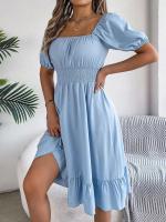 Elegante Vestido de Verano 2024 para Mujer Cuello Cuadrado Corto Mangas Cortas Falda con Volantes - details 22