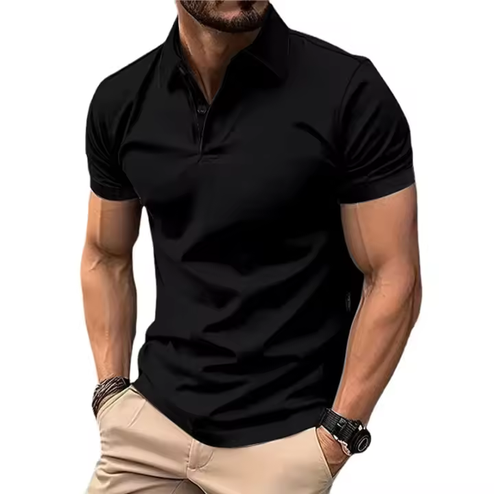 Polo de verano liso de color para hombre, camisetas de manga corta con botones de solapa para hombre, ropa de calle informal, camisetas ligeras para correr - 1