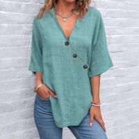 Top liso, camisa holgada informal, moda de verano, camisetas de fiesta de manga corta con cuello en V, camisas, ropa de mujer - details 1