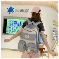 Nueva y bonita versión coreana de la mochila del campus ins para estudiantes femeninas de primaria y secundaria de gran capacidad, mochila ancha con correa para el hombro fuerte y duradera. - details 19