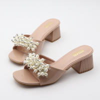 Tacones altos con tiras, tacones gruesos, perlas versátiles, sencillos. - details 12