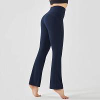Pantalones de entrenamiento elásticos de yoga de cintura alta para mujer, pierna ancha, acampanados, color sólido, para Fiess - details 3