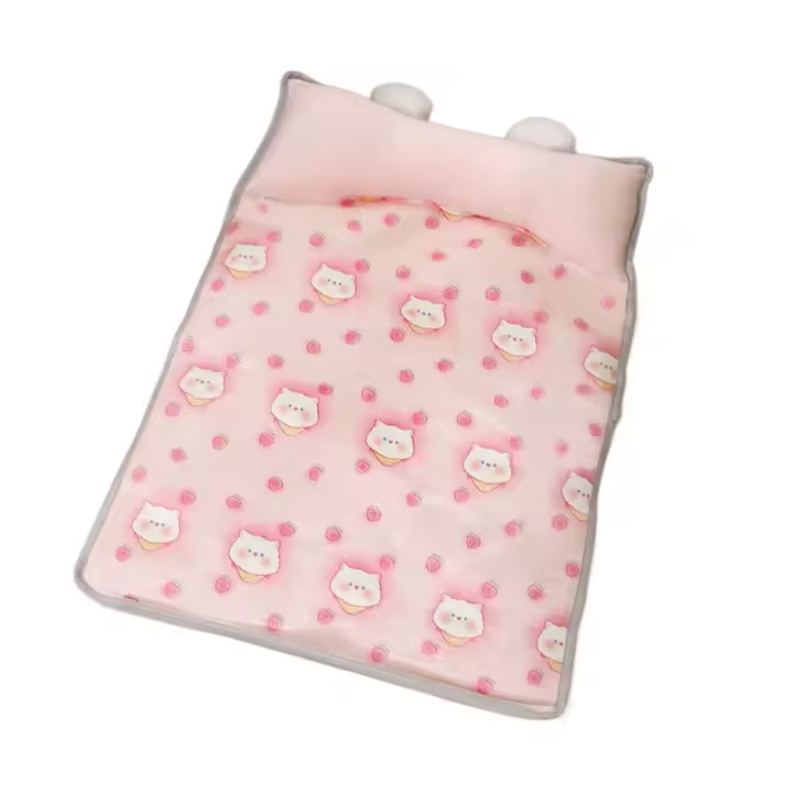 Estera de enfriamiento para mascotas de seda de hielo duradera, cama de enfriamiento antideslizante resistente a mordeduras para perros con almohada, almohadilla de verano transpirable para mascotas para cachorros y gatos - 1