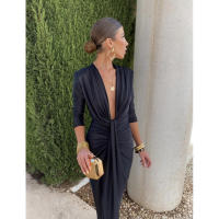 BUNO-2025 Vestido midi sin mangas plisado con cuello en V de satén elegante para mujer. - details 15