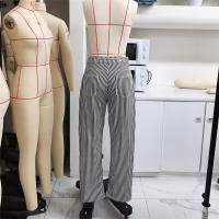 Pantalones a rayas para mujer, pantalones de pierna ancha con cordón de cintura elástica, pantalones sueltos con bolsillos, ropa de calle Vintage - details 3