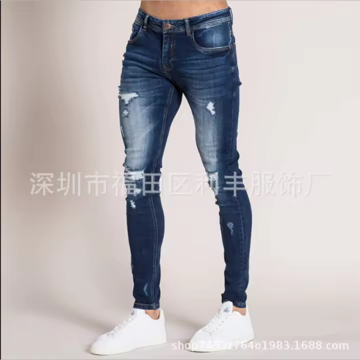 Vaqueros rasgados para hombres, pantalones del lápiz, nuevos - 1