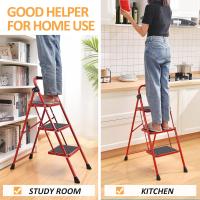 Escalera Plegable 4 Peldaños, Escalera de Tijera con Pedales Antideslizantes Anchos, Barandilla, Escalón Taburete de Acero Portátil Uso Hogar Cocina Oficina, Carga hasta 150 kg, Blanco - details 38
