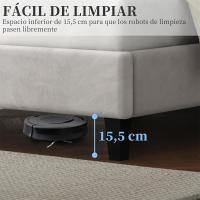 Marco de cama con cabecera tapizada, altura ajustable, soporte de láminas de madera y patas metálicas, color gris oscuro. - details 13