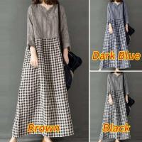Vestidos a cuadros para mujer, vestido de manga larga suelto informal con estampado de malla de primavera, vestido elegante de verano para mujer - details 1