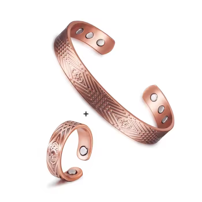 Conjunto de Joyas Magnéticas Vinterly para Mujeres y Hombres Pulsera de Cobre Saludable Anillo de Compromiso Ajustable y Abierto Estilo Vintage - 1