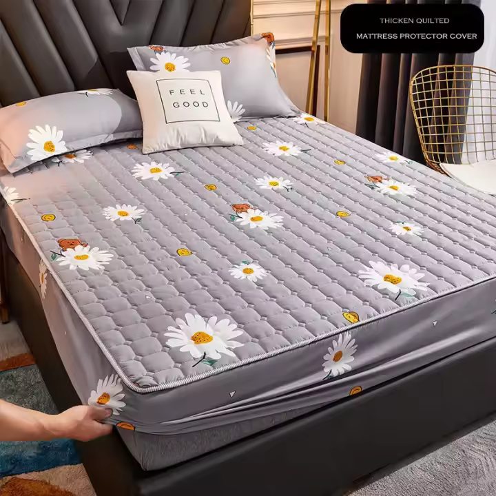 Funda protectora de colchón acolchada gruesa para pareja de 2 personas, Sábana bajera elástica de lujo, almohadilla de protección de estilo - 1
