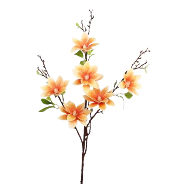 Ramas de Magnolia artificiales de 6 tenedores, arte Floral de tacto Real, simulación de Magnolia grande, flores de orquídeas artificiales hechas a mano - 1