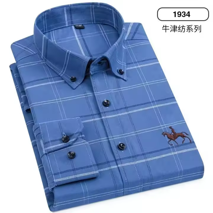 hombre manga larga ropa hombre S~7XL 100% algodón puro Camisa giratoria Oxford de manga larga para hombre Ocio de negocios Bolsillo bordado Slim Fit Estilo de botón Suave Med - 1