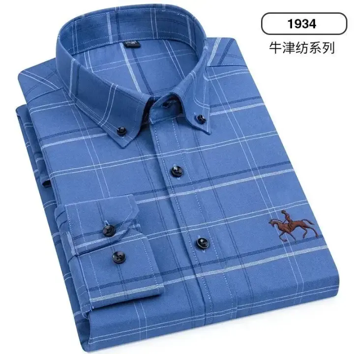hombre manga larga ropa hombre S~7XL 100% algodón puro Camisa giratoria Oxford de manga larga para hombre Ocio de negocios Bolsillo bordado Slim Fit Estilo de botón Suave Med - 1