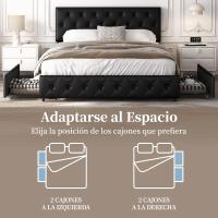 Cama Tapizada de Piel Marco de Cama Doble con 2 Cajones Ajustables en Altura - details 3