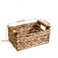 Cesta Rectangular de mimbre con asas de madera para estantes, almacenamiento de jacinto de agua, cestas naturales - details 5