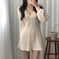 Vestido corto de punto para mujer, prenda elegante de manga larga con cuello de pico, ajustado, color negro, novedad de invierno - details 1