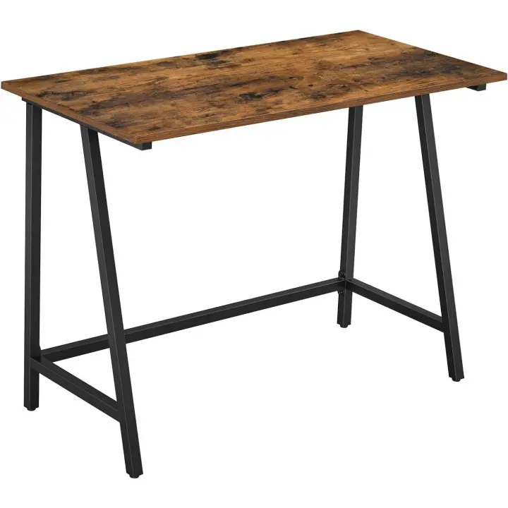 Escritorio de Estilo Industrial, Mesa de Ordenador con Marco de Acero y Tablero Rústico, para Estudio, Montaje Sencillo, 50 x 100 x 75 cm, Marrón Rústico y Negro - 1