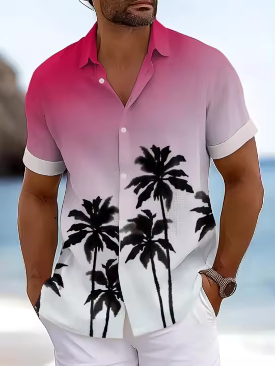 Camisas informales de moda para uso diario de verano, camisas hawaianas para vacaciones en la playa para hombre, camisas de manga corta con estampado de palmera en 3D - 1