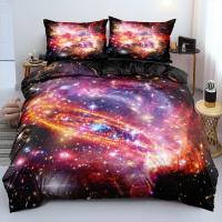 Juego de cama azul oscuro de galaxia de lujo, edredón, funda de edredón, estrellas brillantes, cielo estrellado - details 0
