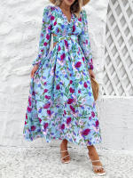 Vestido largo informal de verano para mujer, prenda de manga larga con escote en V, ahuecado en la espalda, Vintage, elegante, para fiesta en la playa, 2024 - details 4