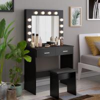 Maquillaje con Hollywood LED Espejo 2 Cajones Grans y Taburete 80x40x140cm (Gris) - details 10