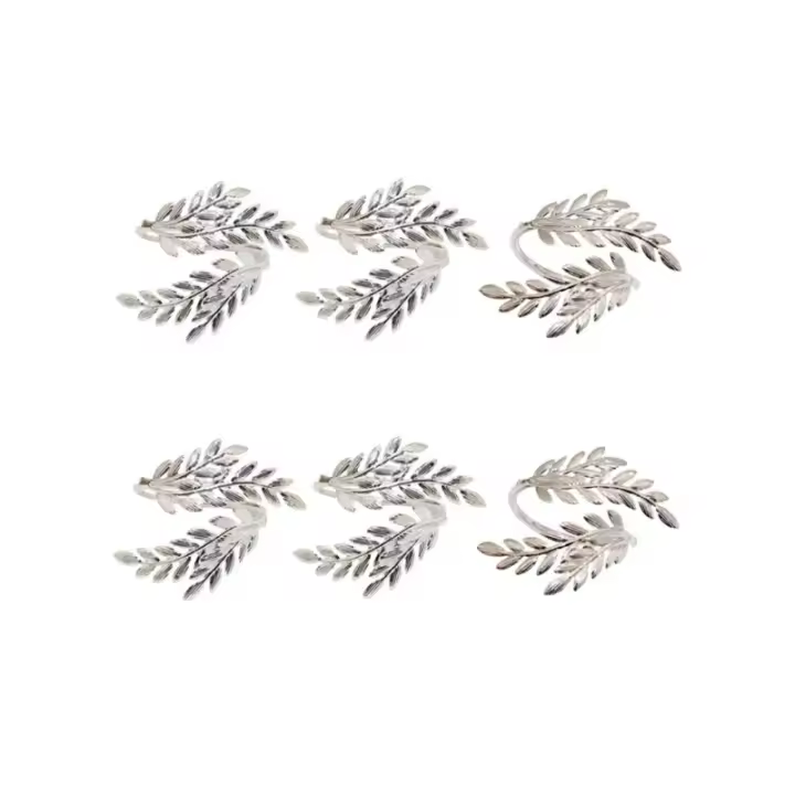 Juego de Anillos de Servilletas de Plata de 6 Piezas Soporte de Metal para Decoración de Boda y Mesa de Comedor - 1