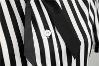 Polka dot print women summer short sleeve striped bow elegant vintage 50s party dress - details 24