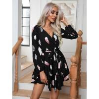 Vestido corto elegante con cuello de plumas Moda primavera otoño para mujer - details 4