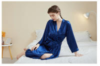 Pijamas de satén para el hogar para mujer, primavera y verano, mangas de nueve cuartos de lujo ligero, camisón largo y fresco, albornoz, ropa de estar, vestido sexy, buen sueño - details 12